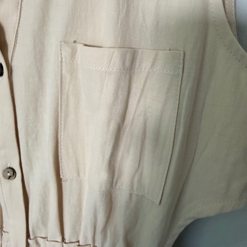 Neutral Summer Button Down Cotton Shirt Dress NEW (SM) Cutouts Sleeveless Cream - Picture 10 of 15